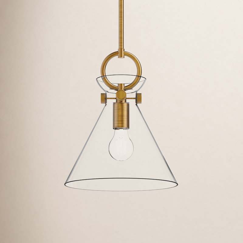 Tiney 1 - Light Single Pendant, Aged Gold/Clear, 12.75" H x 10.5" W x 10.5" D
