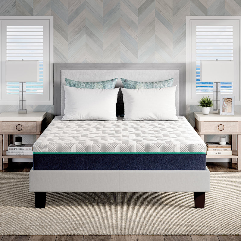 King Size White and Blue Gel Memory Foam Mattress