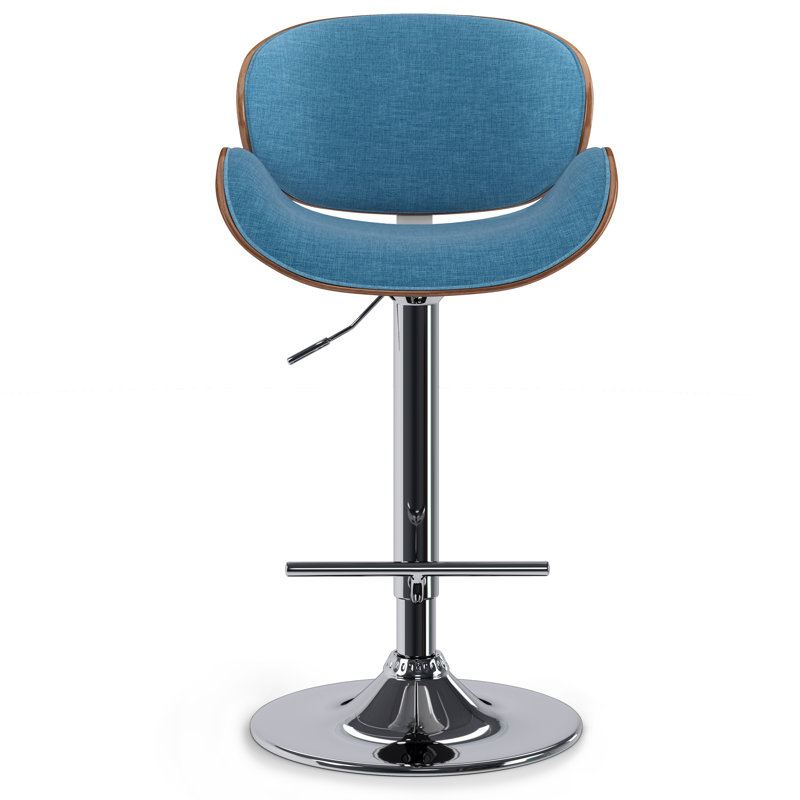 Tabouret de bar moderne pivotant rembourré Marana, Tissu tissé d'aspect lin - bleu
