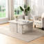 Table basse blanche en forme de L, 123 x 61 cm et 90 x 80 cm détachables, idéale pour un hall d'entrée, un jardin ou une salle à manger conviviale. Structure facile d'entretien.