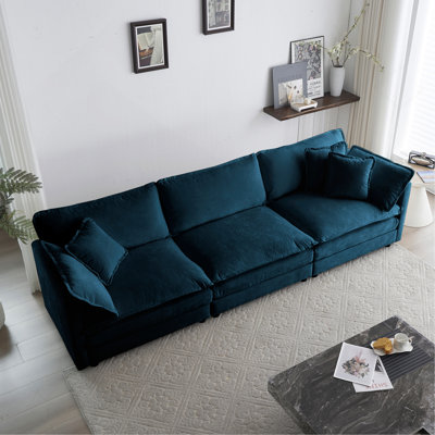 Canapé 3 places Mid-Century moderne avec 2 accoudoirs et 3 coussins décoratifs