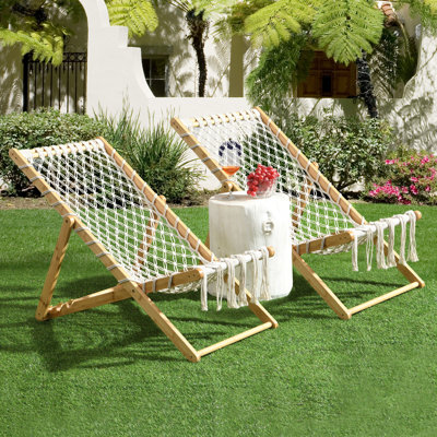 De 2 chaises de patio avec corde tissée à la main et réglage du dossier à trois vitesses, à long terme, couleur principale naturelle, 32,53 po de hauteur, 23,03 po de largeur, dossier de jardin réglable, confortable, 4,33 po de hauteur