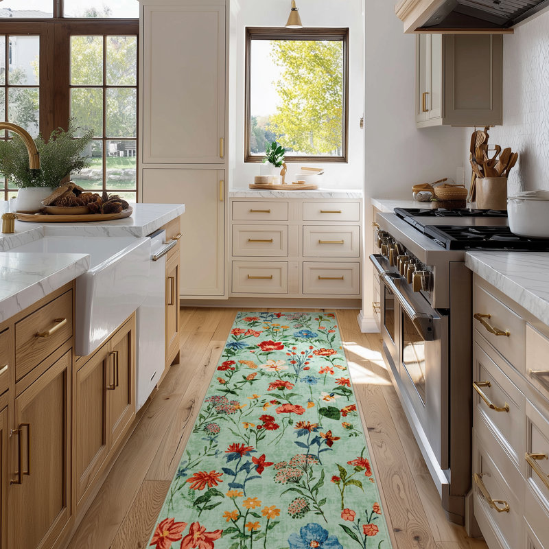 Area Rug for Living Room, Floral Washable Rugs, Low Pile, Soft Non-slip Vintage Carpet for Bedroom, Kitchen, Dining Room, Office