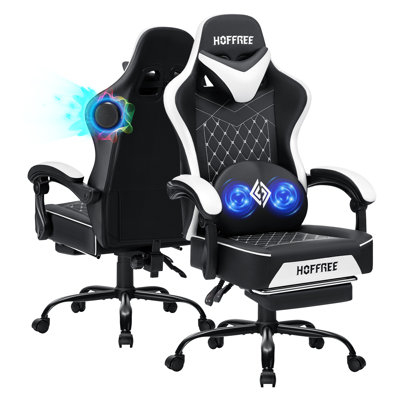 Inbox Zero Adjustable Reclining Ergonomic Faux Leather PC & Racing Game Chair with Bluetooth Speakers and Vibration Lumbar Pillow