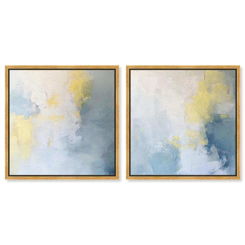Faint Ether Set Canvas Set of 2 Abstract Art Sets by , Cadre flottant doré, H 12 po x l 12 po