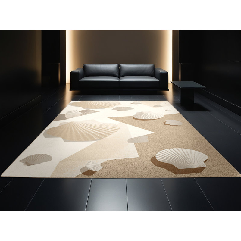 Tapis géométrique beige lavable à la machine Gregorey, Rond 3 pi