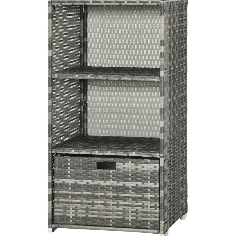 Spa Storage Basket Drawer - Waterproof Pe Plastic , 2 Shelves, 1 Drawer, Gray For Pool And Hot Tub Accessories Towel Rack For Organizer, & Accessory Holder