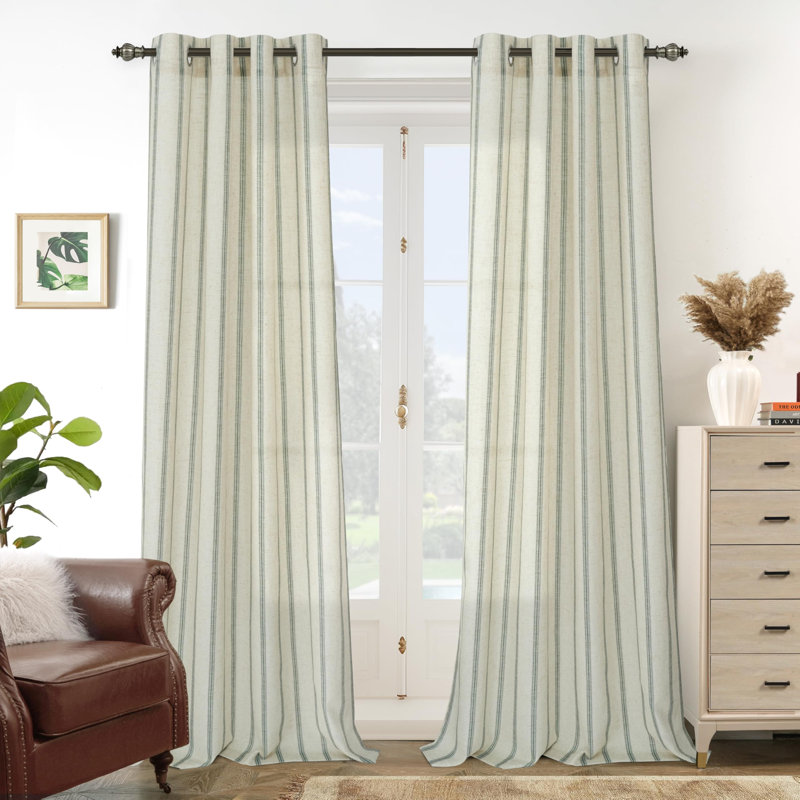 Rideau en mélange de lin Jeanenia, Vert Loden, L 52 po x L 84 po