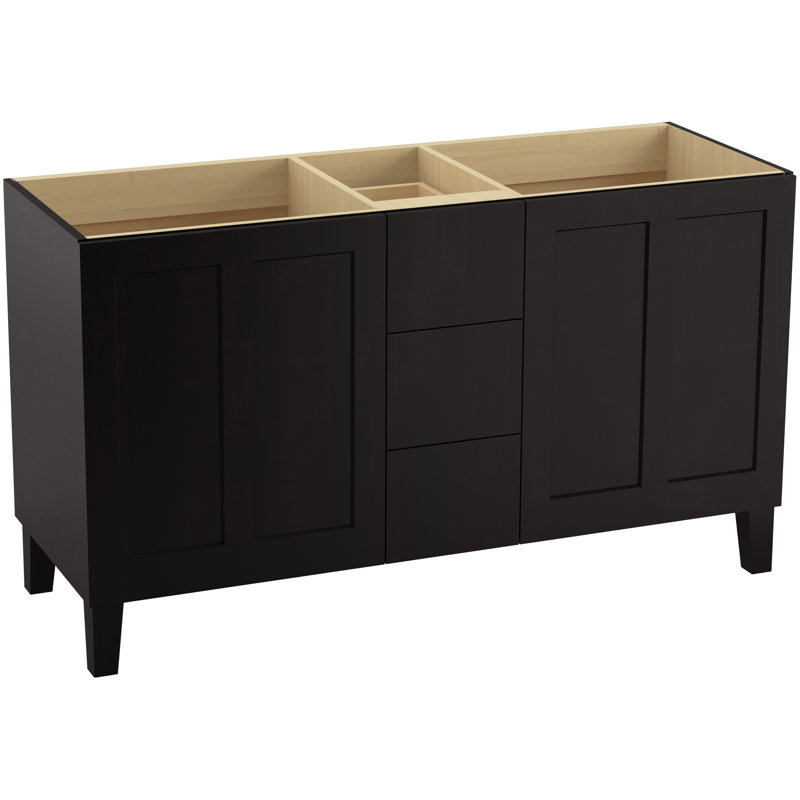 Ensemble de meuble-lavabo de salle de bain double 62 po en popeline™, Batiste noire, Noir, Amande
