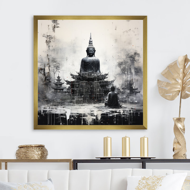 Statue du Saint Bouddhisme I sur toile, Cadre doré simple, H 24 po x l 24 po x P 1 po