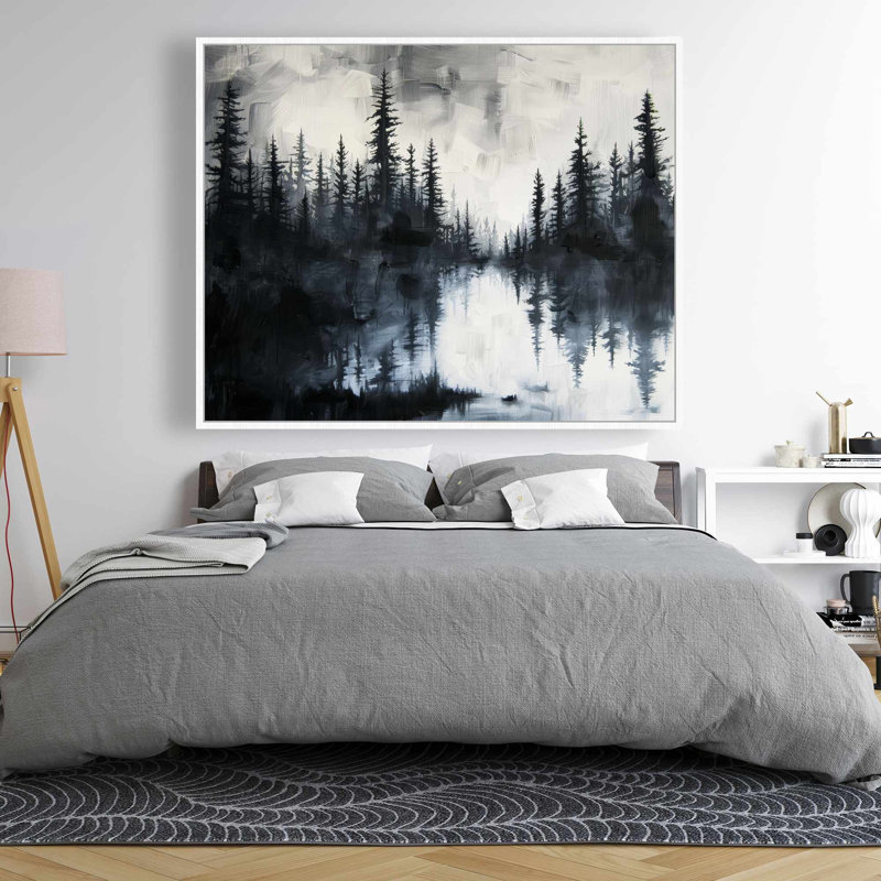Abstract Lake - Toile encadrée grise pour une décoration intérieure élégante