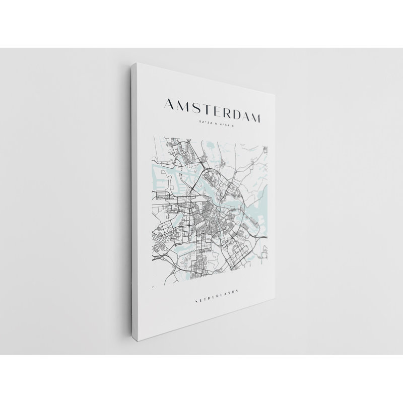 Impression sur toile Amsterdam, impression sur carte des Pays-Bas, H 24 po x l 16 po