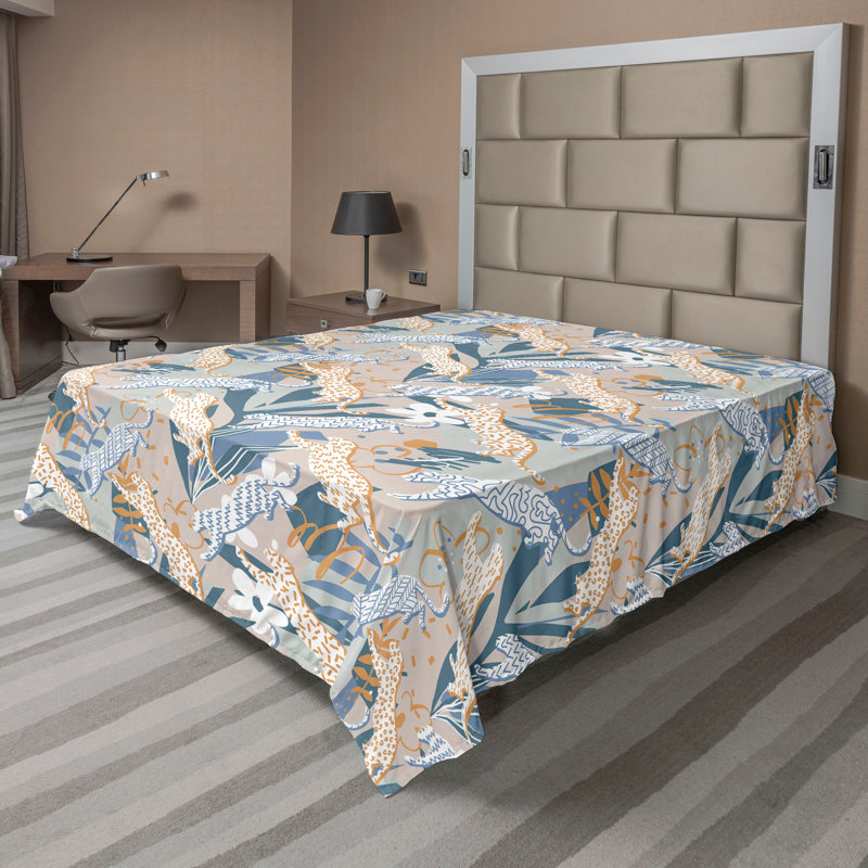 Drap plat Ambesonne Exotics léopards et gribouillis doux bleu gris et pêche foncé