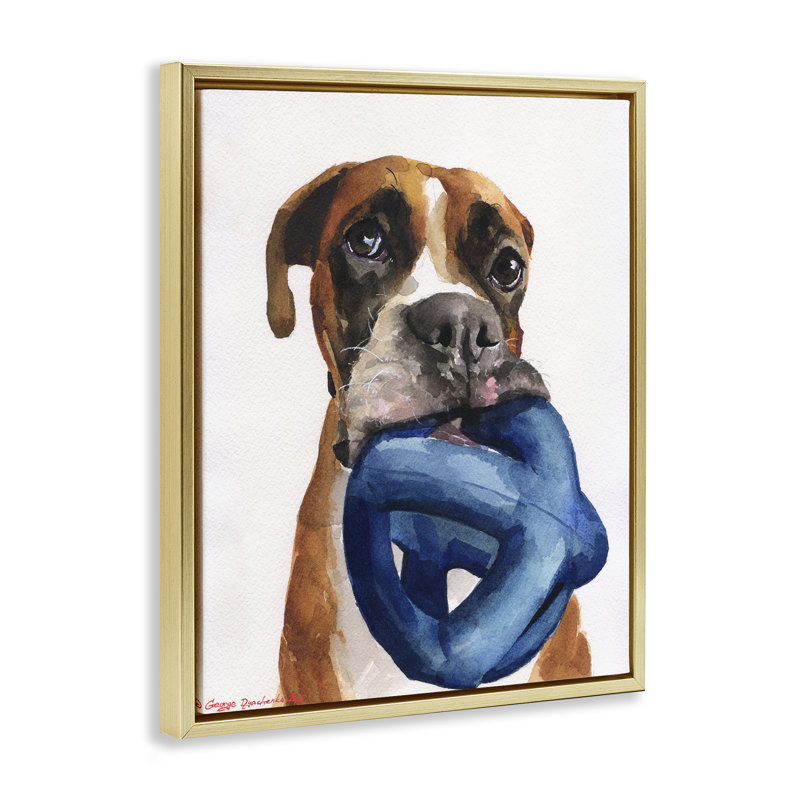 Cadre flottant blanc Boxer and His Toy, design par George Dyachenko, H 31 po x l 25 po, Doré