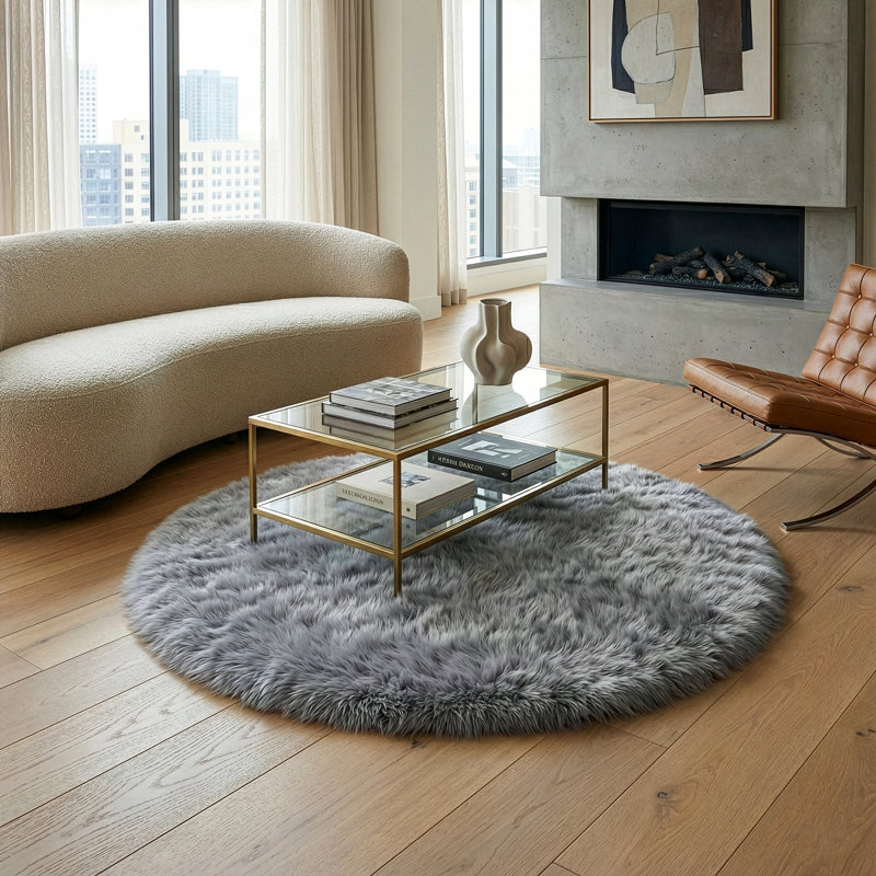 Tapis à poil long gris Hughey, Novateur 3 pi x 5 pi