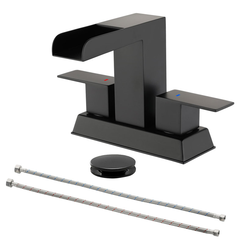 Robinet de salle de bain central 4 po avec ensemble de drain Robinet de lavabo de salle de bain à 3 trous en acier inoxydable à deux poignées