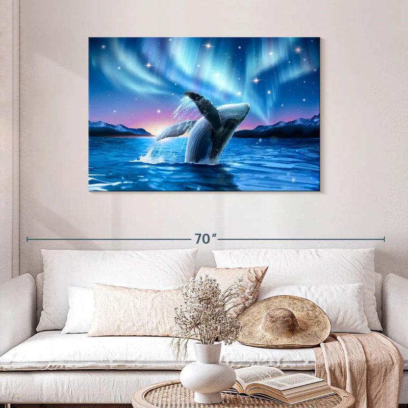 Baleine Brampt et les lumières du Polaris, H 30 po x l 45 po