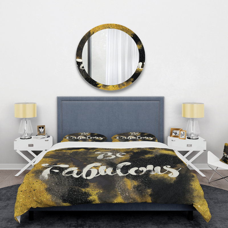 Citation «Be Fabulous» noir sur or - ensemble de housse de couette tendance - microfibre de polyester