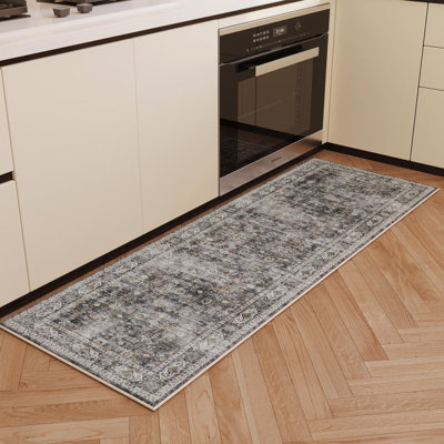 Tapis de couloir de couloir de cuisine avec tapis en caoutchouc 100% polyester rétro 2 pi 6 po x 8 pi Tapis de couloir