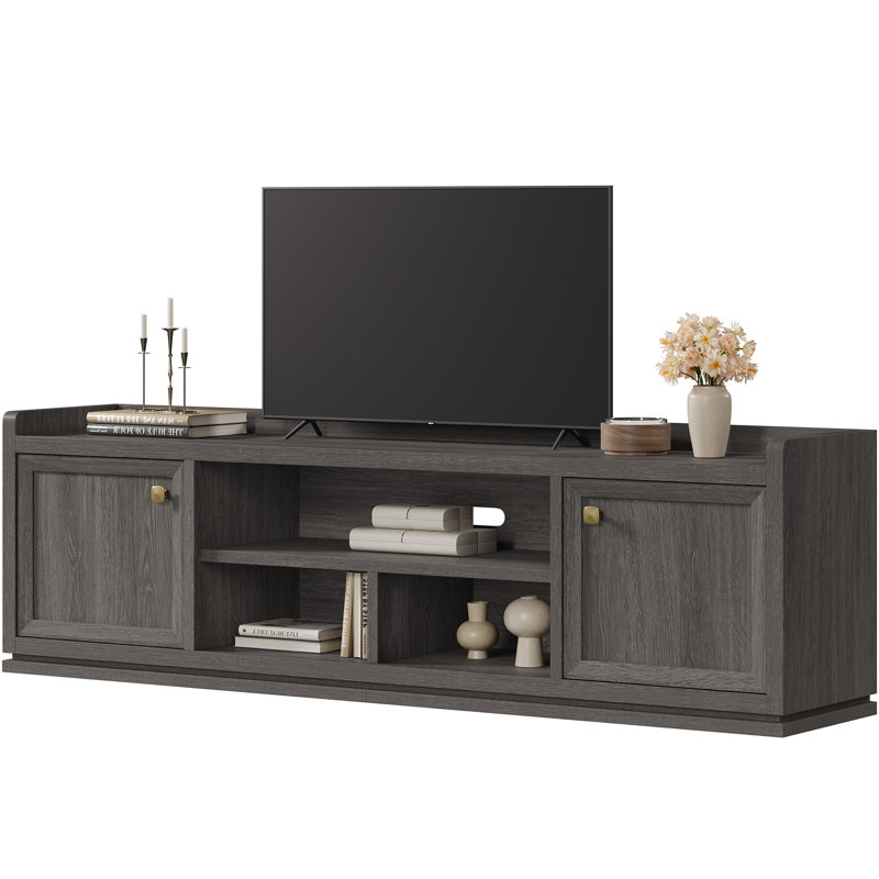 Meuble télé moderne avec rangement et tablettes, console de divertissement pour téléviseurs de 50 à 75 po., Gris foncé