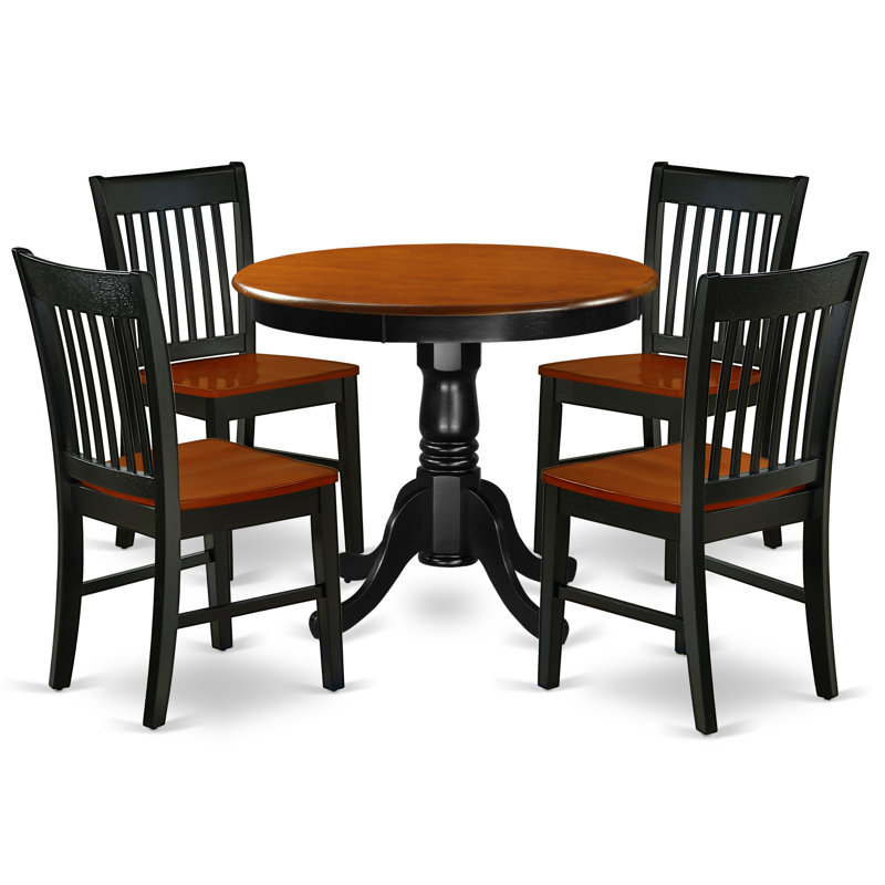 Solid Wood Dining Set, 5 Pieces: Table, 4 Chairs, No, Black/Cherry