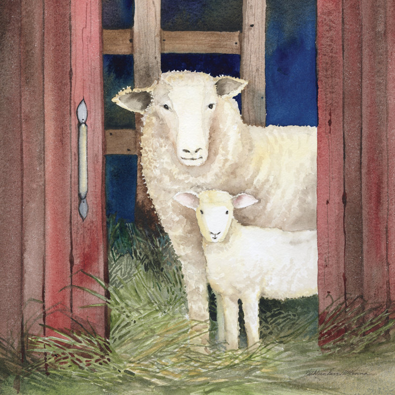 «Farm Family Sheep» par Kathleen Parr McKenna, reproduction d'art sur toile tendue, H 12 po x l 12 po