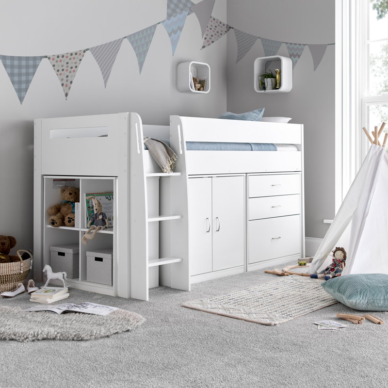 Keever 113 X 198cm Loft Bed Bed Frame with Built-in Ladder Included, Grey