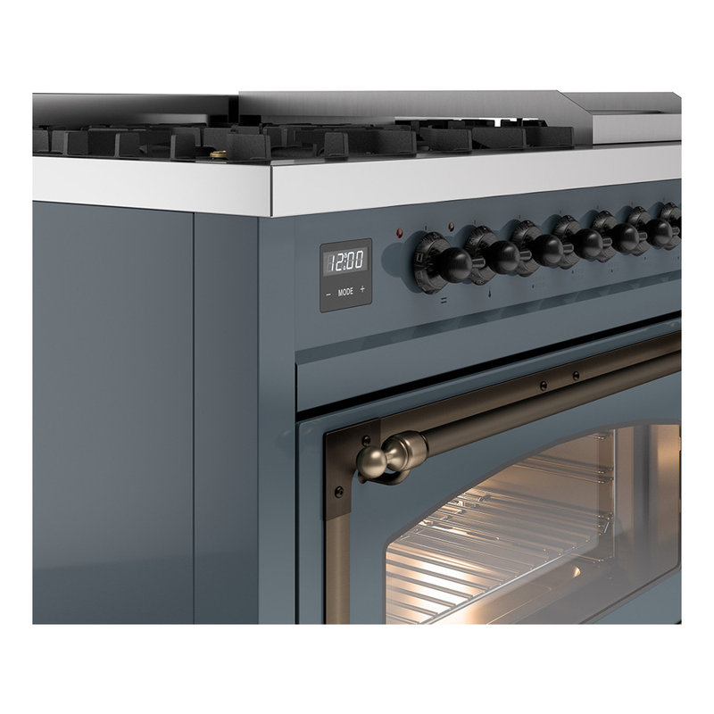 ILVE UN48FNMPEGG Nostalgie II Noblesse 48 inch Dual Fuel Range (8 Sealed Burners + Griddle, Triple Glass Door), Blue Gray