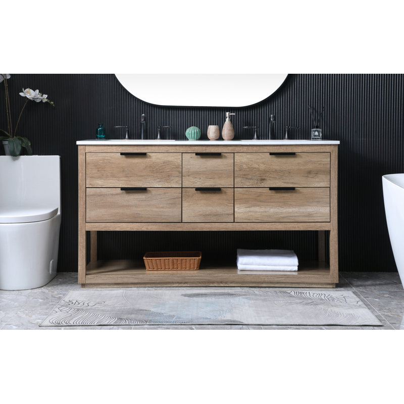 Ensemble de meuble-lavabo double 60 po Felicity, Chêne naturel