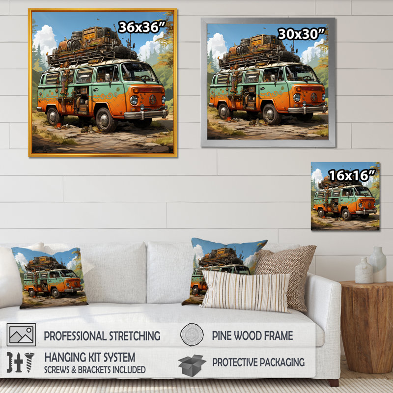 Explorers Haven Camping Van Adventure - Art mural de voyage en camping, H 16 po x l 16 po x P 1 po, Toile tendue
