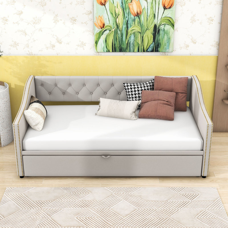 Twin Velvet Daybed with Pop-Up Twin Trundle, Gray