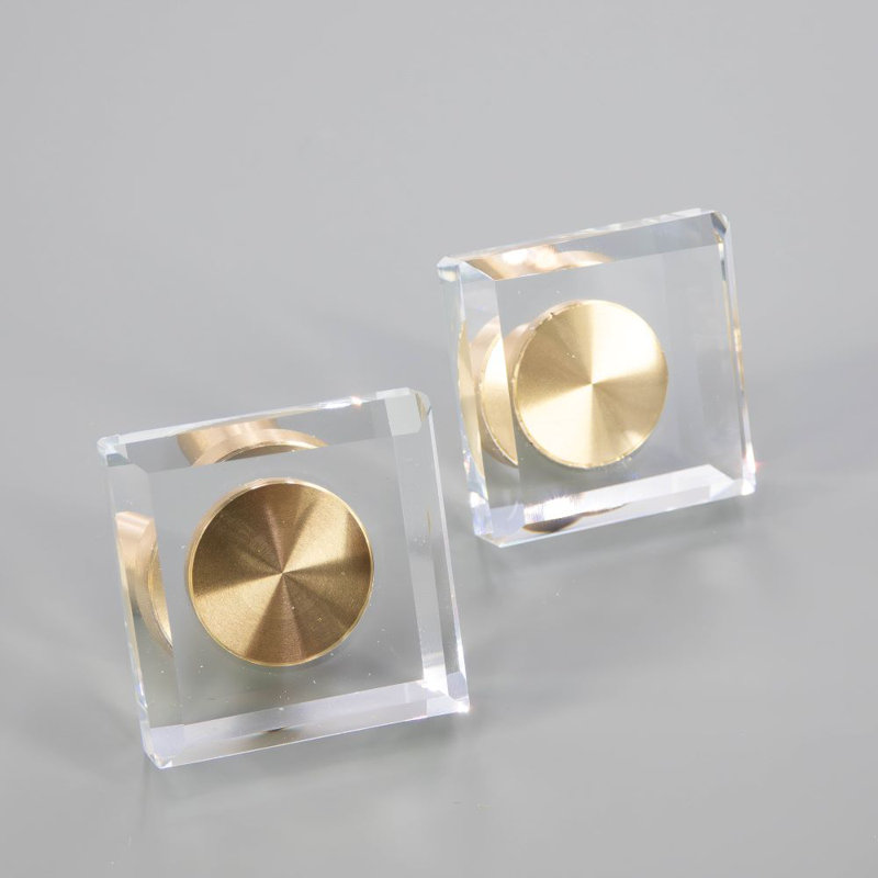 1 3/16" Square Clear Glass Knob, Brushed Brass/Clear