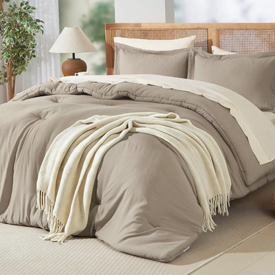 Suncomfy Prewashed Cal King Comforter Set 7 Pieces, Natural Linen Bed Set