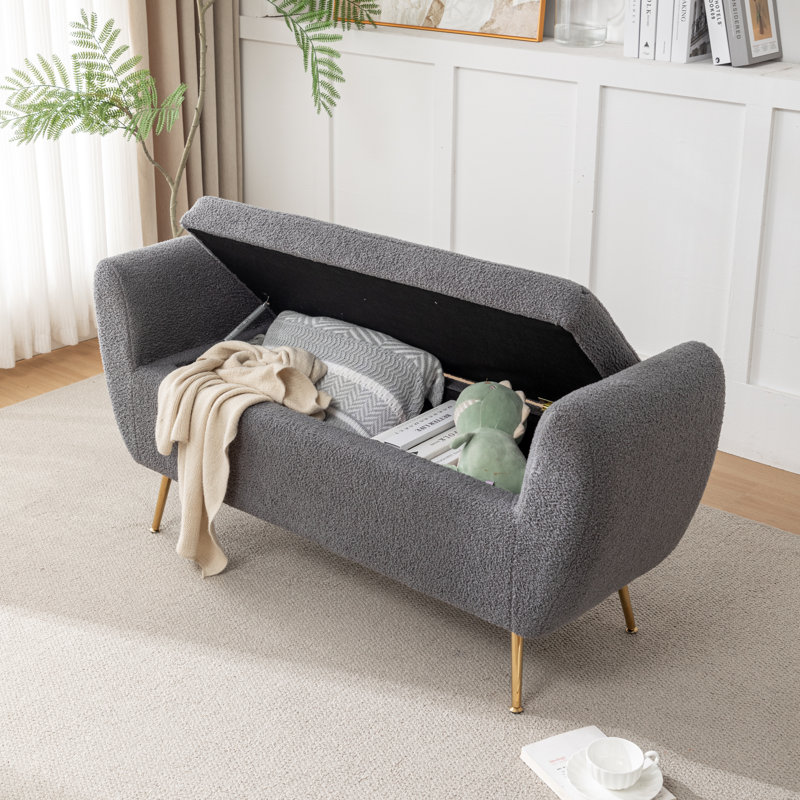Kaybree Upholstered Flip Top Storage Bench, Gray