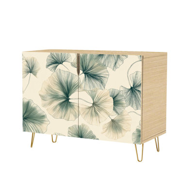 Buffet Buffet avec rangement Abstrait feuillage tropical vert olive pastel couleurs feuilles de palmier avec 2 portes pour le salon et la cuisine