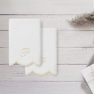  100% Turkish Cotton ADORNIA Scallop 2PC Personalized Fingertip Towel Set