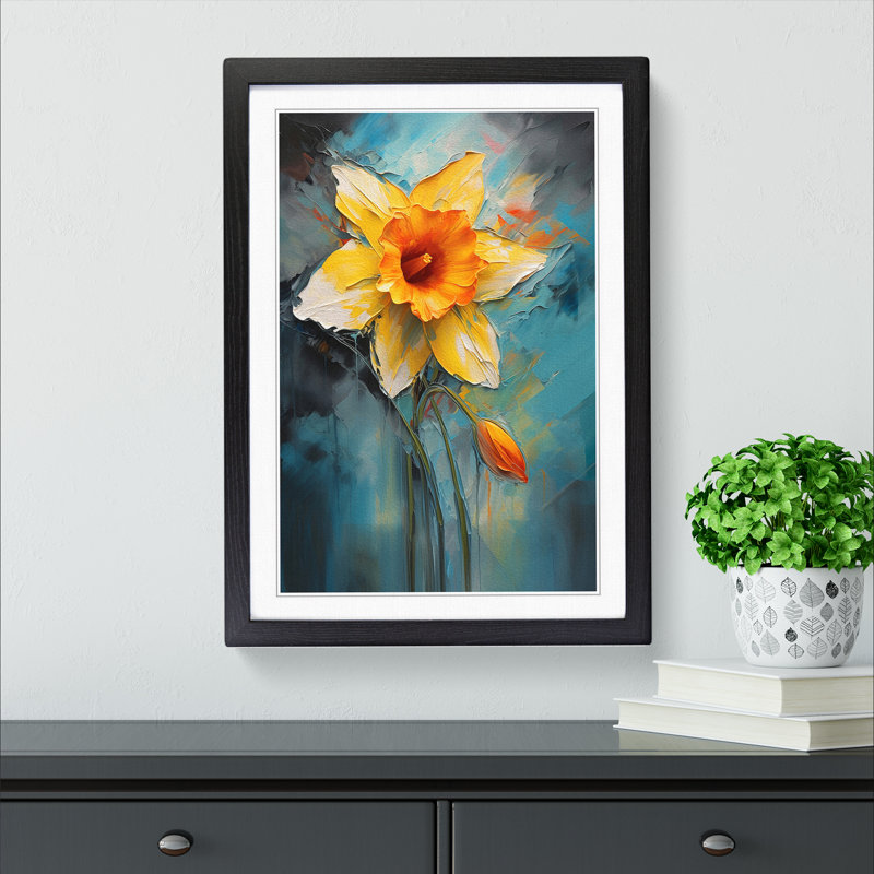 Daffodil Flower Expressionism No.2 - Single Picture Frame Print on Wood, Black Framed, 34cm H x 25cm W