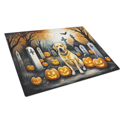 Yellow Labrador Retriever Spooky Halloween Glass Cutting Board Large