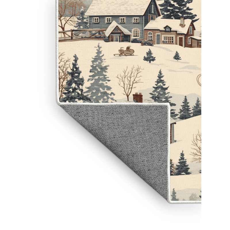 Machine Washable Moravian Christmas Modern & Contemporary Abstract Rug in Beige – White Binding, 5x7