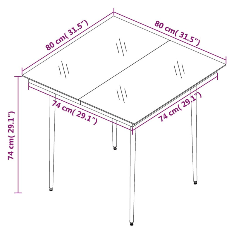 Square 4 - Person 31.5" Long Dining Set, Black, 29.1" H x 31.5" L x 31.5" W, 2
