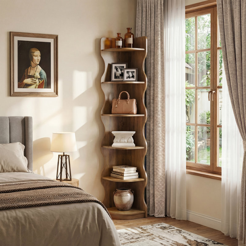 Bibliothèque de coin, étagère de rangement de 70 po de hauteur, Light Oak