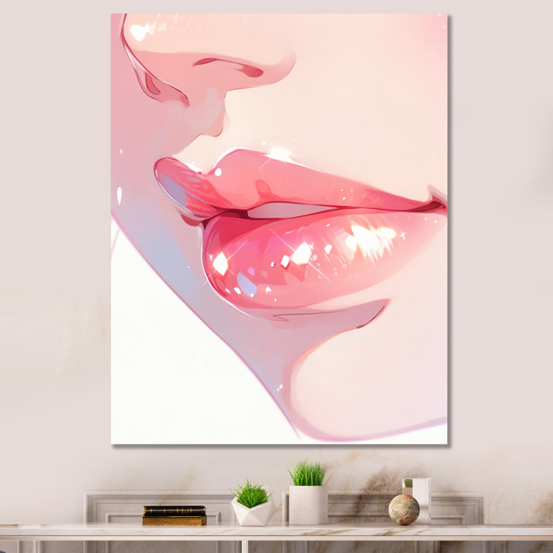 «Pink Pastel Pout Lips» sur toile, Toile tendue, H 44 po x l 34 po x P 1,5 po