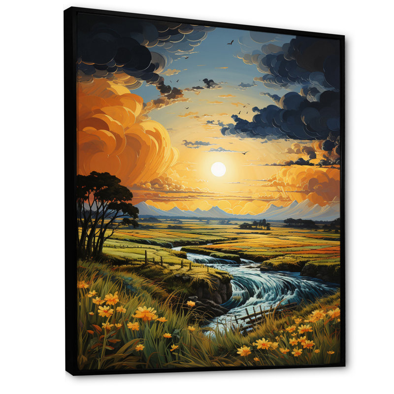 Prayies Whispers Patchwork - Décoration murale paysage et nature, H 32 po x l 24 po x P 1 po, Cadre flottant noir