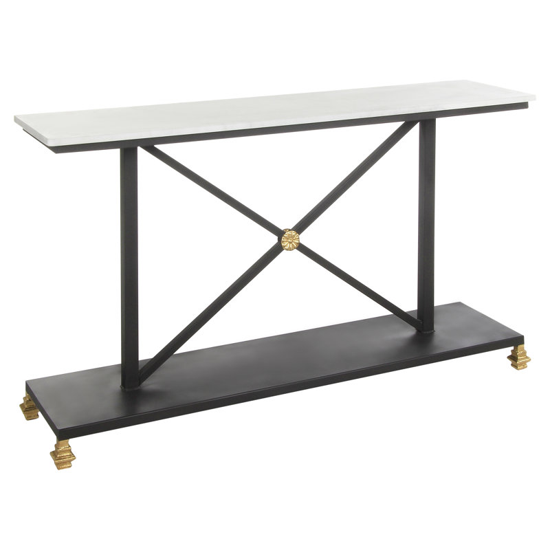 Artemis 60" Console Table, Carrera Marble, 36" H x 60" W x 16" D, Flat Black/Gold Leaf