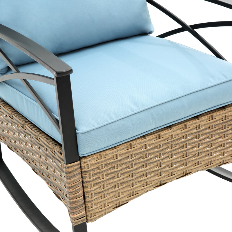 Blue Outdoor Rocking Chairs And Table - Construction, Easy Mobility 3Pcs Chair With Tabletop Color, Weave, Blue