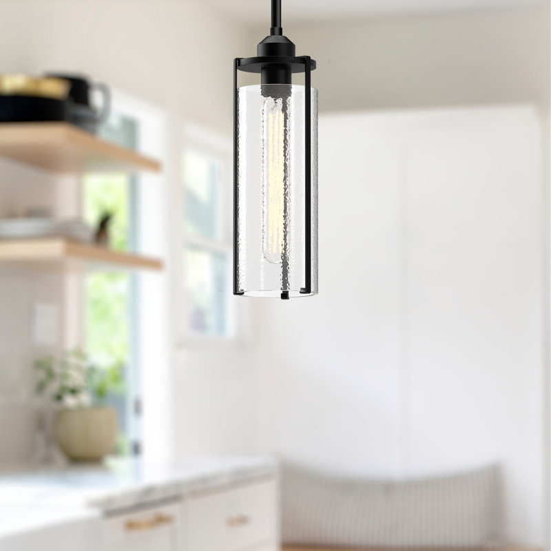 Luminaire suspendu cylindrique simple à 1 lumière Belmont, Noir mat