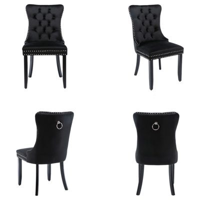 Miya Upholstered Velvet Dining Chair Button Tufted with Brushed Wood Legs Kitchen Lounge Chairs