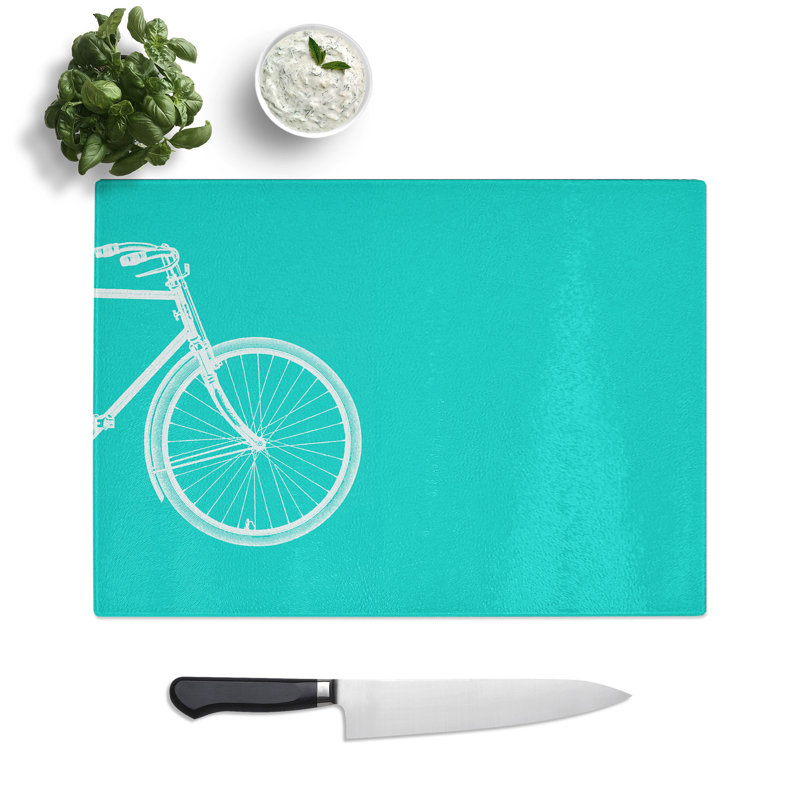 Bicycle Abstract No.2 Teal Chopping Board, 0.4cm H x 28.5cm W x 39cm L