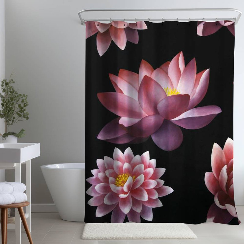 Floral – Polyester Shower Curtain, Dye Sublimation Print, 71" W × 74" L