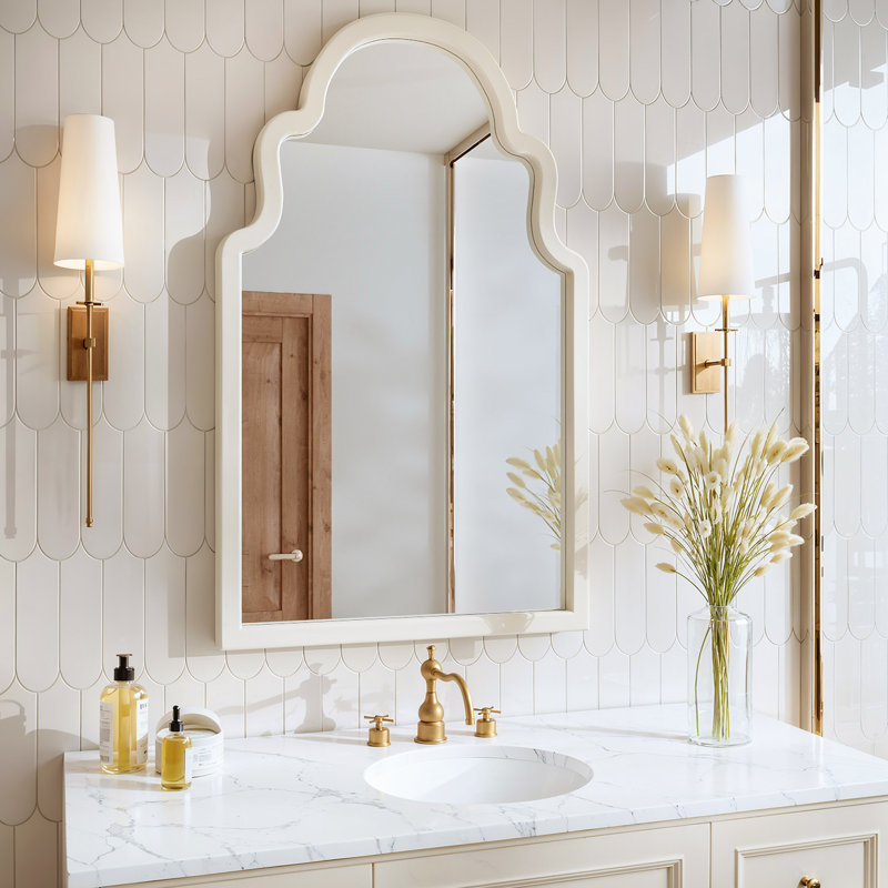 Miroir décoratif en bois massif, Blanc